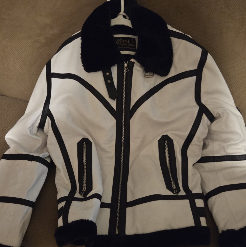 Men's White and Black Faux Shearling Jacket